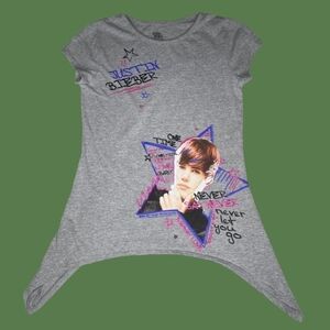 Y2K JUSTIN BIEBER GIRLS GRAY T-SHIRT  NEVER LET YOU GO FAVORITE GIRL SZ. SP/SM